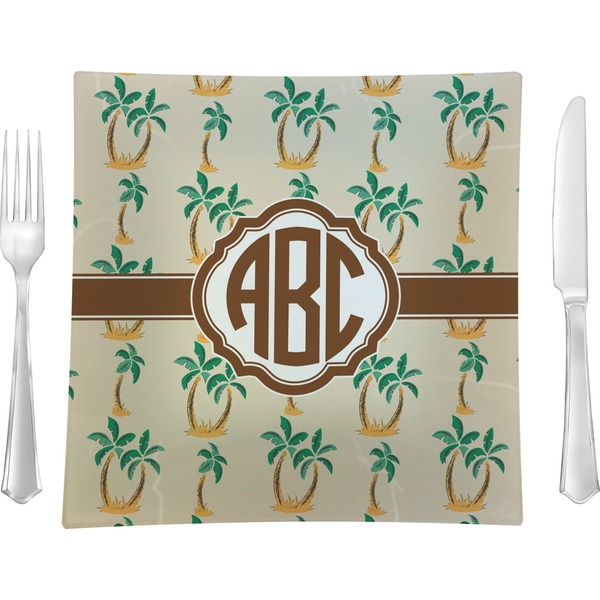 Custom Palm Trees Glass Square Lunch / Dinner Plate 9.5" (Personalized)