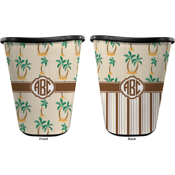 Palm Trees Trash Can Black - Front and Back - Apvl