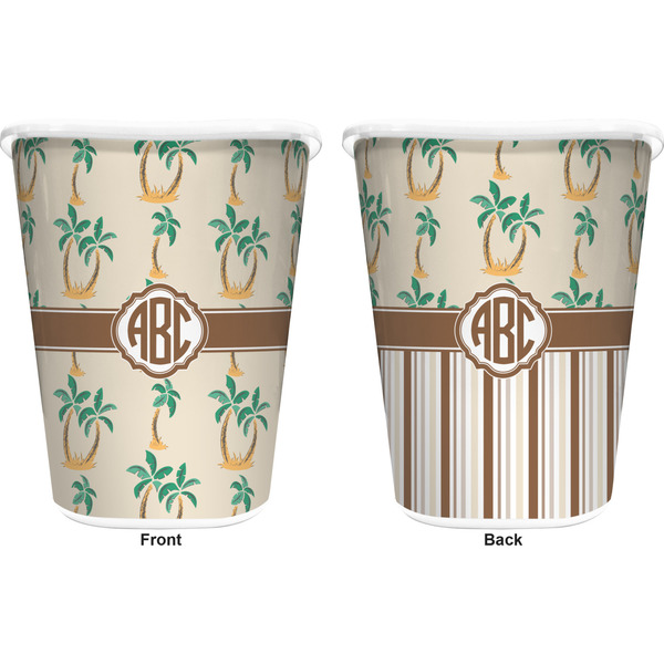 Palm Trees Trash Can White - Front and Back - Apvl