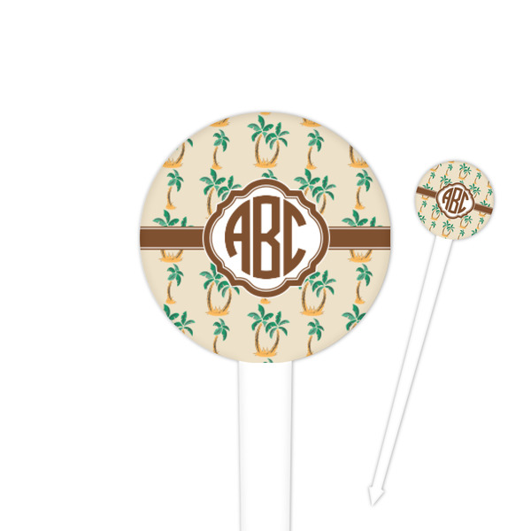 Custom Palm Trees 4" Round Plastic Food Picks - White - Double Sided (Personalized)