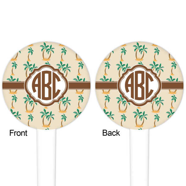 Palm Trees White Plastic 4" Food Pick - Round - Double Sided - Front & Back