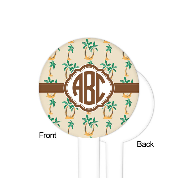Palm Trees White Plastic 4" Food Pick - Round - Single Sided - Front & Back