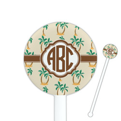 Palm Trees 5.5" Round Plastic Stir Sticks - White - Double Sided (Personalized)