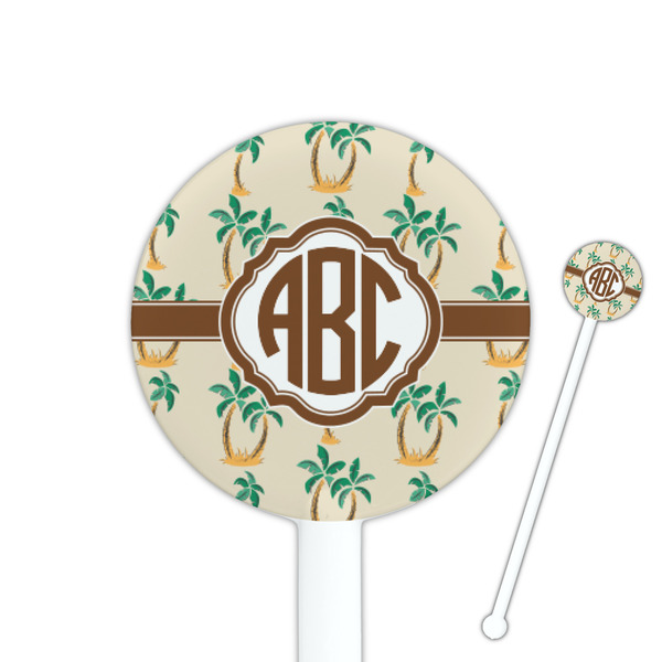 Custom Palm Trees 5.5" Round Plastic Stir Sticks - White - Single Sided (Personalized)