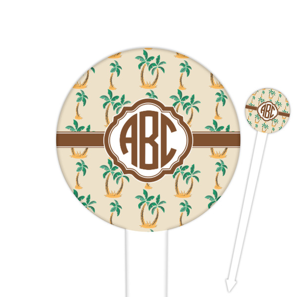 Custom Palm Trees 6" Round Plastic Food Picks - White - Double Sided (Personalized)
