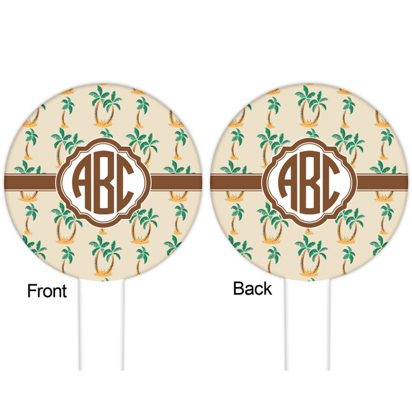 Palm Trees White Plastic 6" Food Pick - Round - Double Sided - Front & Back