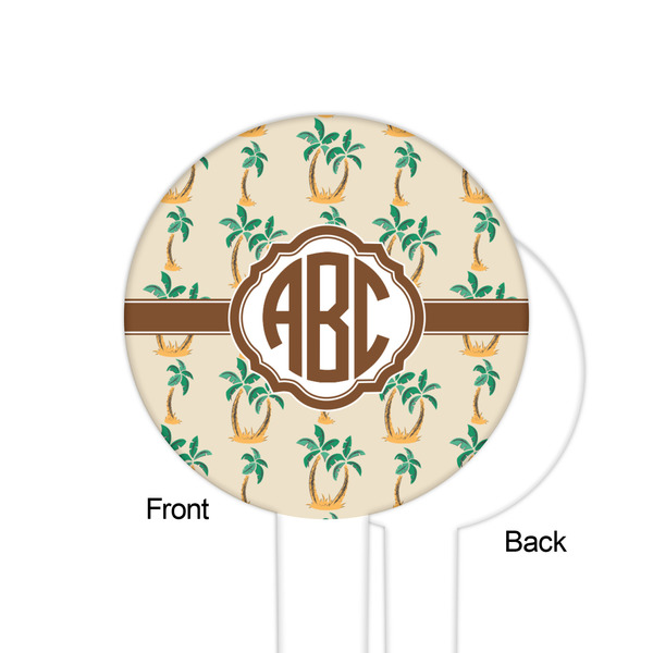 Palm Trees White Plastic 6" Food Pick - Round - Single Sided - Front & Back