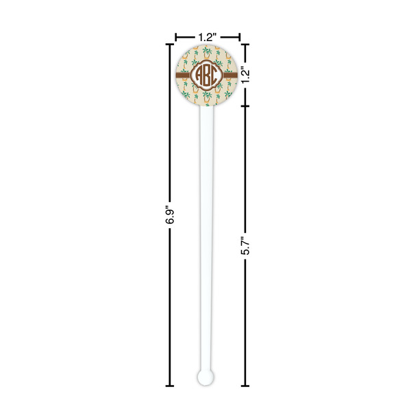 Palm Trees White Plastic 7" Stir Stick - Round - Dimensions