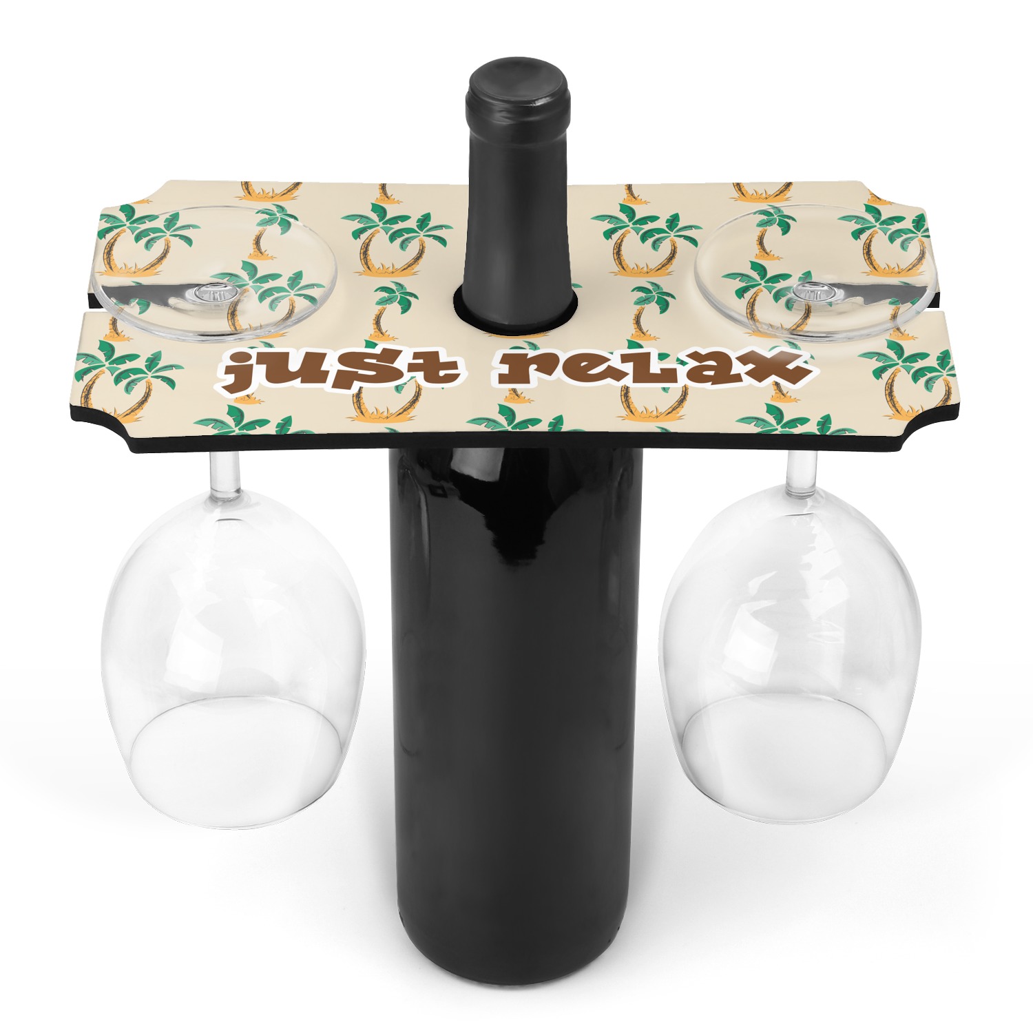 Custom Palm Trees Wine Bottle & Glass Holder (Personalized