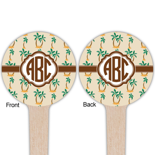 Palm Trees Wooden 4" Food Pick - Round - Double Sided - Front & Back