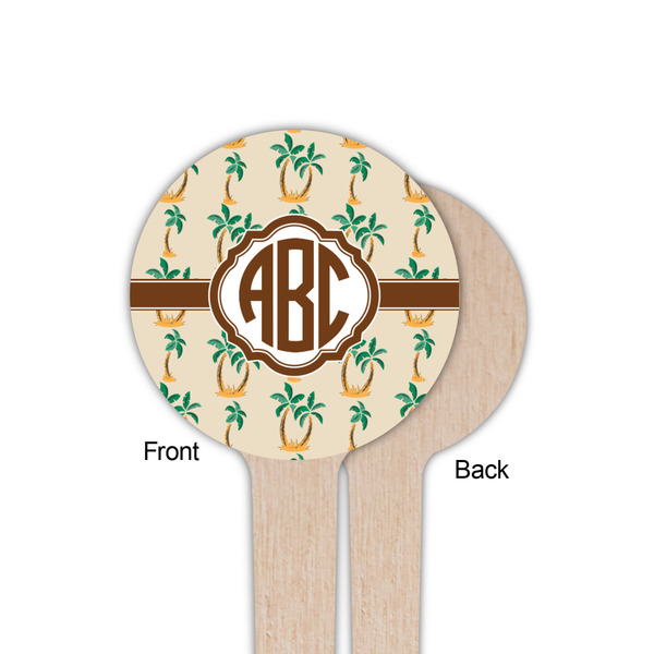 Palm Trees Wooden 4" Food Pick - Round - Single Sided - Front & Back