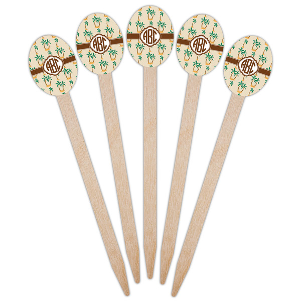 Palm Trees Wooden Food Pick - Oval - Fan View