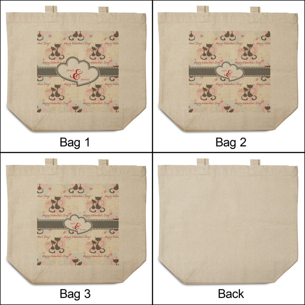 Cats in Love 3 Reusable Cotton Grocery Bags - Front & Back View
