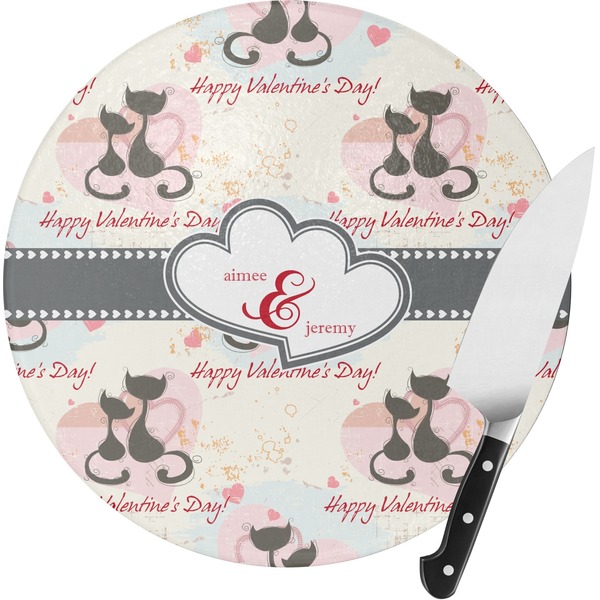 Custom Cats in Love Round Glass Cutting Board - Small (Personalized)