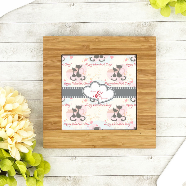 Cats in Love Bamboo Trivet with 6" Tile - LIFESTYLE