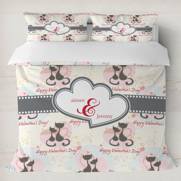Custom Cats in Love Duvet Cover Set - King (Personalized)