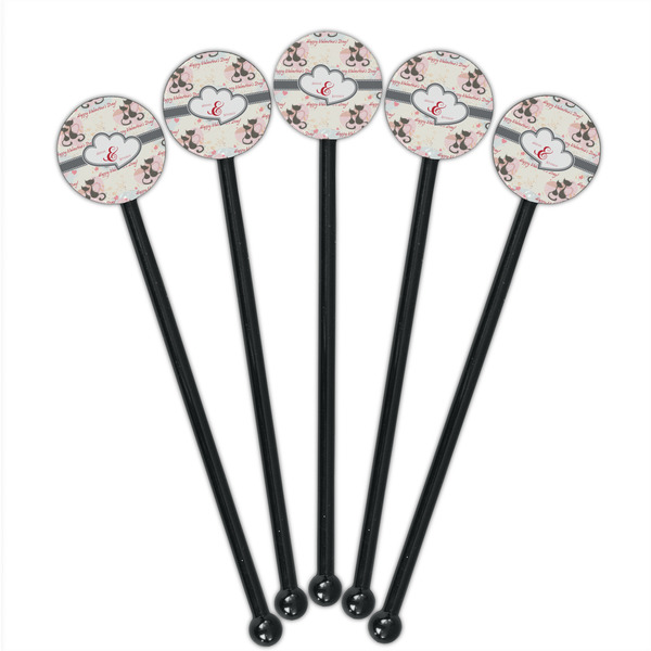 Cats in Love Black Plastic 5.5" Stir Stick - Round - Fan View