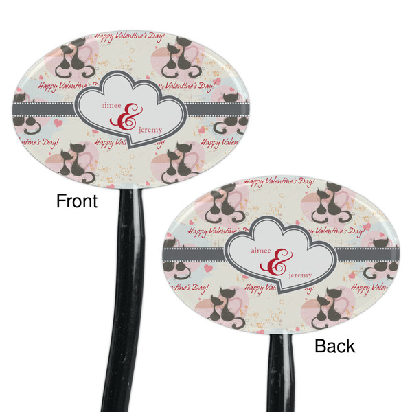 Cats in Love Black Plastic 7" Stir Stick - Double Sided - Oval - Front & Back