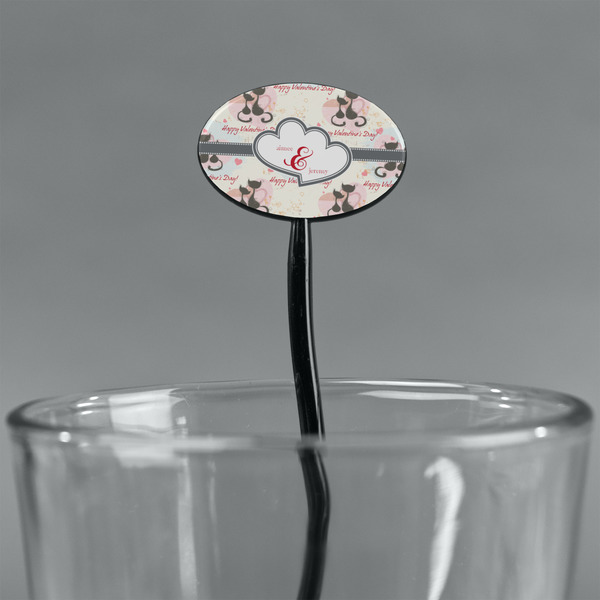 Cats in Love Black Plastic 7" Stir Stick - Oval - Main