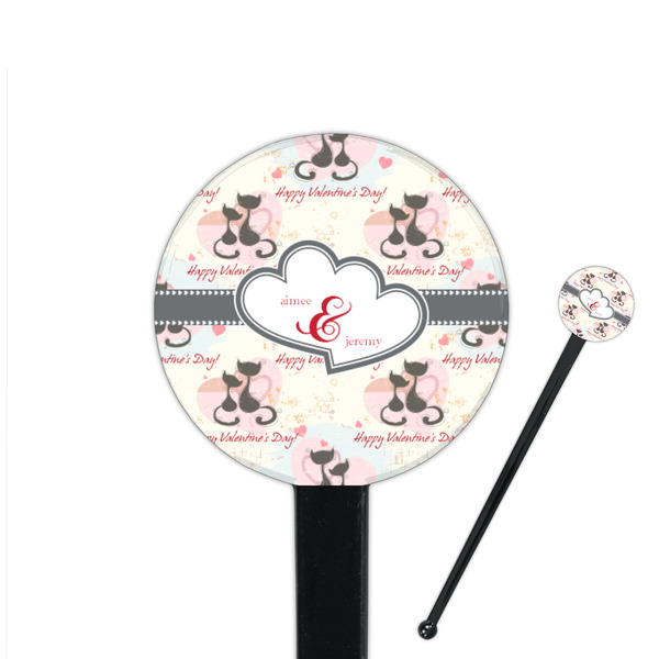 Custom Cats in Love 7" Round Plastic Stir Sticks - Black - Double Sided (Personalized)