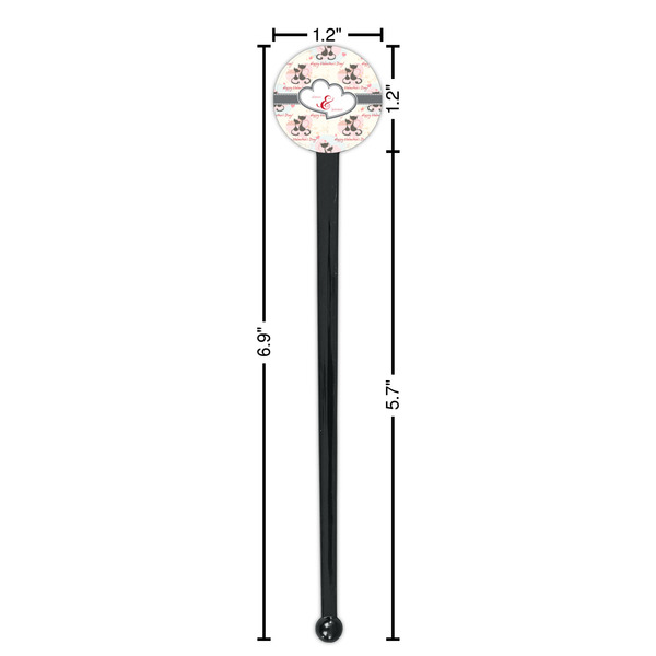 Cats in Love Black Plastic 7" Stir Stick - Round - Dimensions