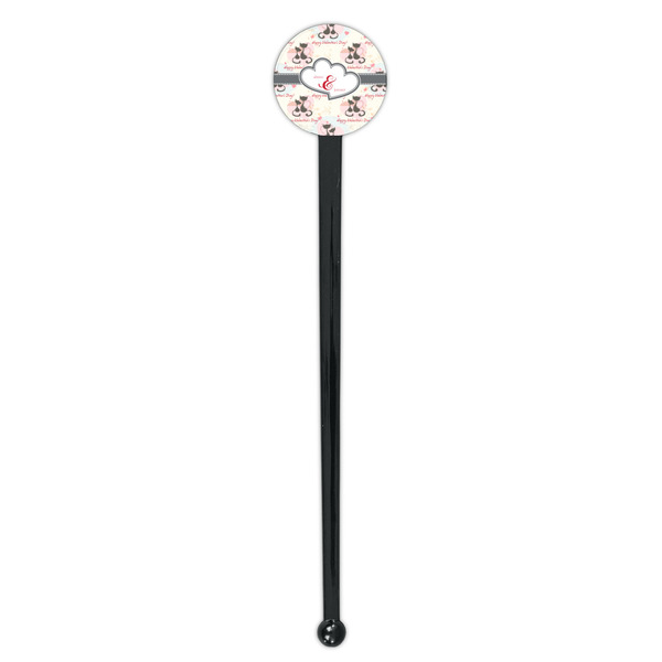 Cats in Love Black Plastic 7" Stir Stick - Round - Single Stick