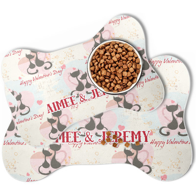 Cats in Love Bone Shaped Dog Food Mat (Personalized)