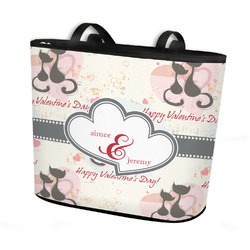 Cats in Love Bucket Tote w/ Genuine Leather Trim - Large w/ Front & Back Design (Personalized)