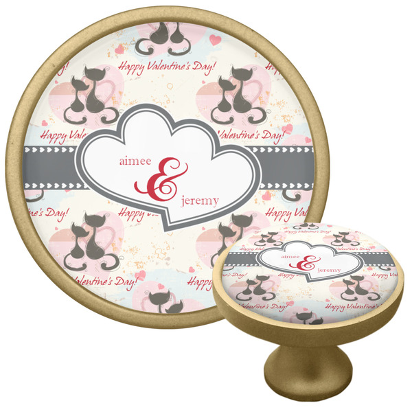 Cats in Love Cabinet Knob - Gold - Multi Angle