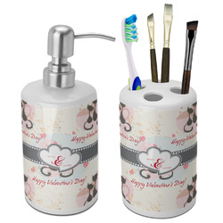 Cats in Love Ceramic Bathroom Accessories Set (Personalized)