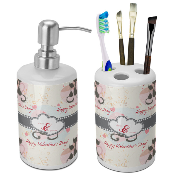 Custom Cats in Love Ceramic Bathroom Accessories Set (Personalized)