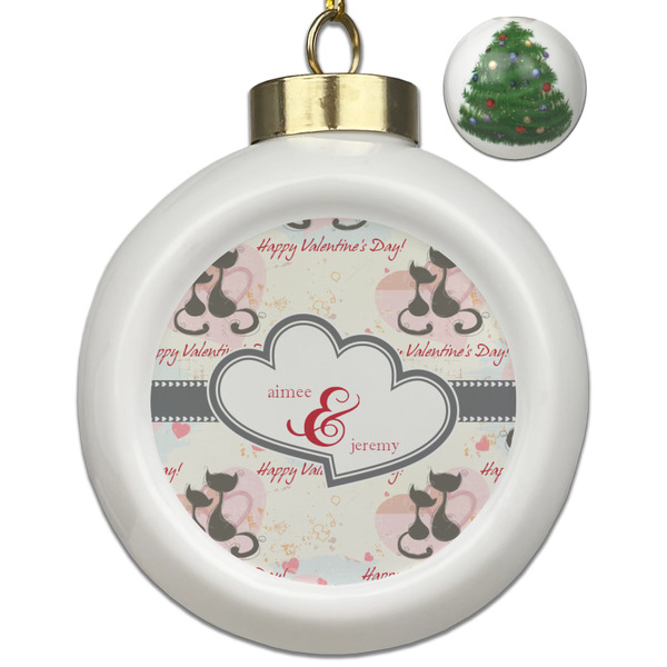 Custom Cats in Love Ceramic Ball Ornament - Christmas Tree (Personalized)