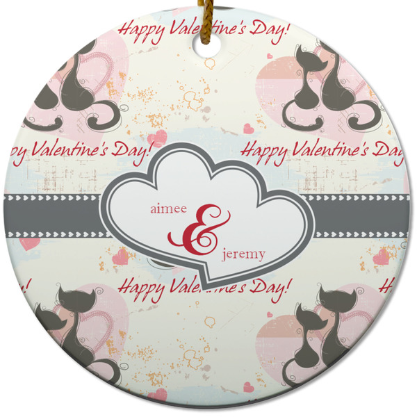 Custom Cats in Love Round Ceramic Ornament w/ Couple's Names