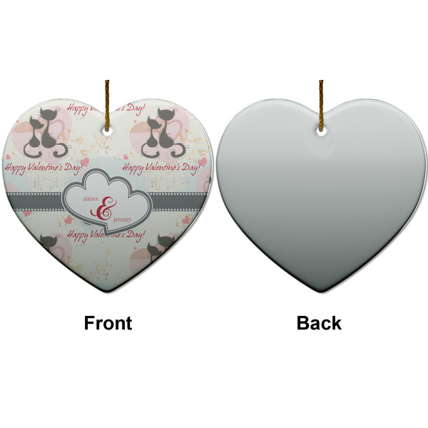 Cats in Love Ceramic Flat Ornament - Heart Front & Back (APPROVAL)