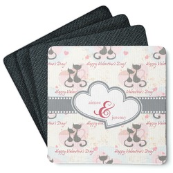 Cats in Love Square Rubber Backed Coasters - Set of 4 (Personalized)