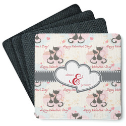 Cats in Love Square Rubber Backed Coasters - Set of 4 (Personalized)