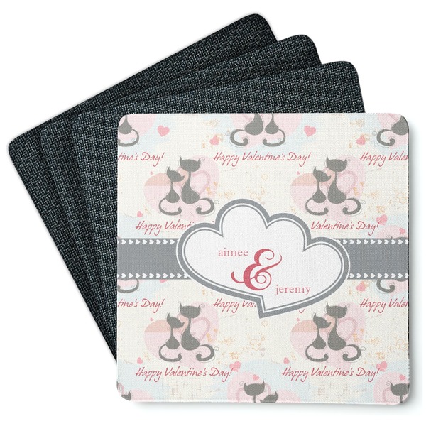 Custom Cats in Love Square Rubber Backed Coasters - Set of 4 (Personalized)