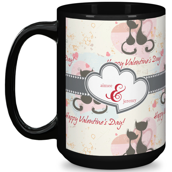 Custom Cats in Love 15 Oz Coffee Mug - Black (Personalized)