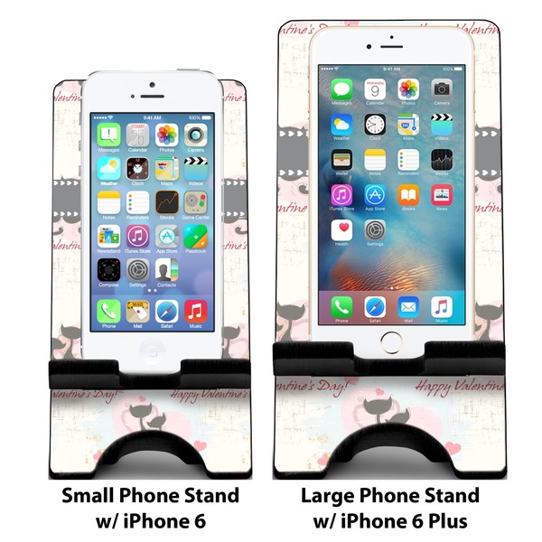 Cats in Love Compare Phone Stand Sizes - with iPhones