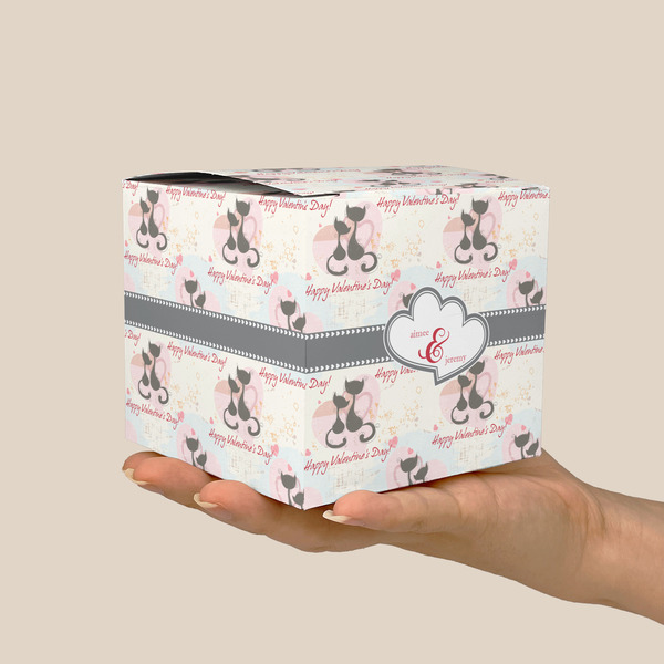 Cats in Love Cube Favor Gift Box - On Hand - Scale View
