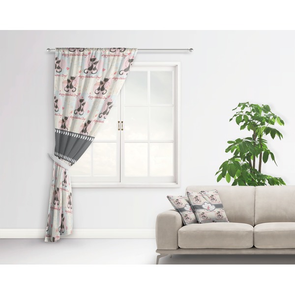 Cats in Love Curtain With Window and Rod - in Room Matching Pillow