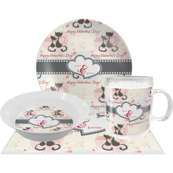 Cats in Love Dinner Set - Single 4 Pc Setting w/ Couple's Names