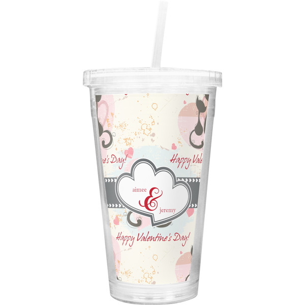 Custom Cats in Love Double Wall Tumbler with Straw (Personalized)