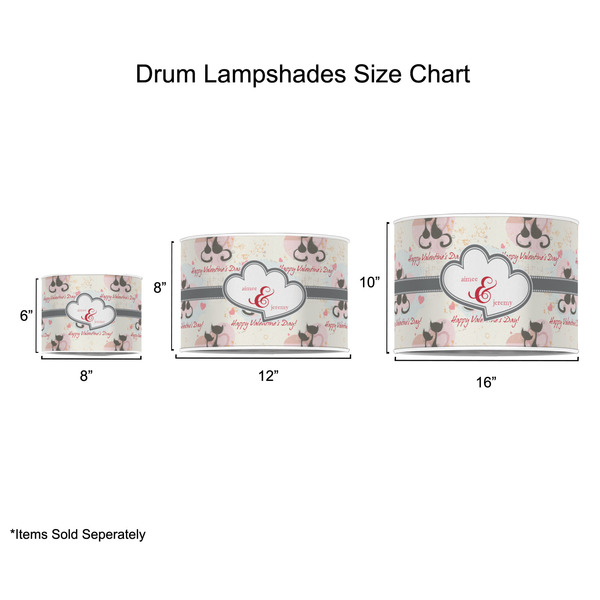 Cats in Love Drum Lampshades - Sizing Chart