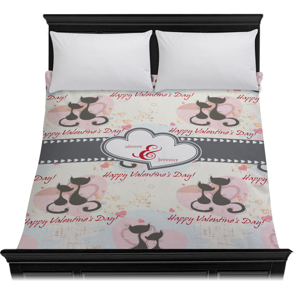 Cats in Love Duvet Cover - Queen - On Bed - No Prop