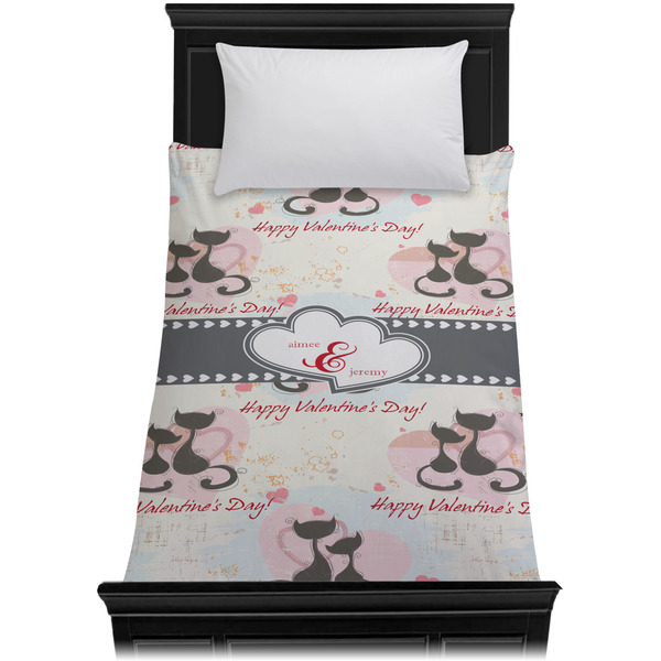 Cats in Love Duvet Cover - Twin - On Bed - No Prop