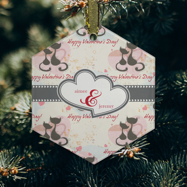 Cats in Love Frosted Glass Ornament - Hexagon (Lifestyle)