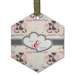 Cats in Love Flat Glass Ornament - Hexagon w/ Couple's Names