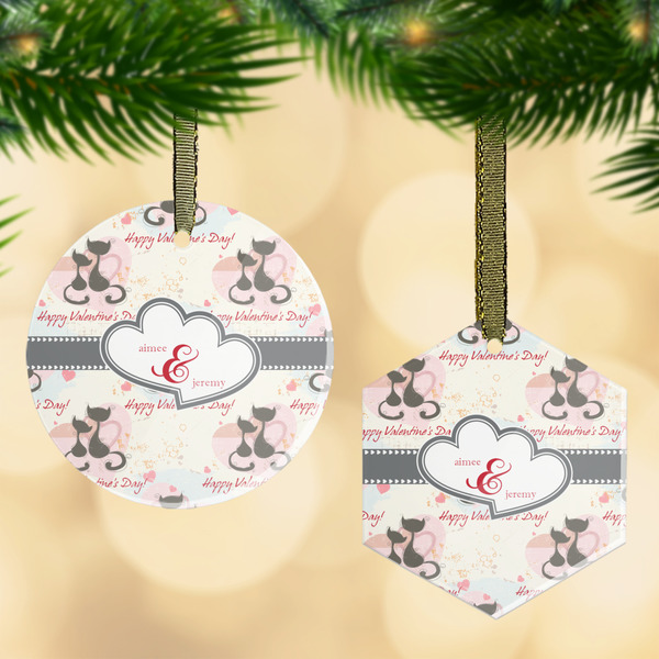 Custom Cats in Love Flat Glass Ornament w/ Couple's Names