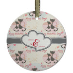 Cats in Love Flat Glass Ornament - Round w/ Couple's Names
